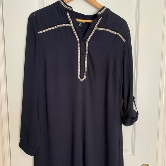Greylin long sleeve half button shirt dress - M - navy - Picture 4 of 10